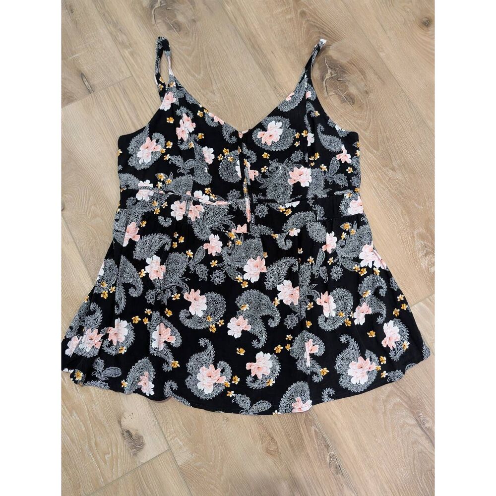 Torrid Paisley Floral Babydoll Tank Flowy Boho Adjustable Plus Size 2 2XL Black